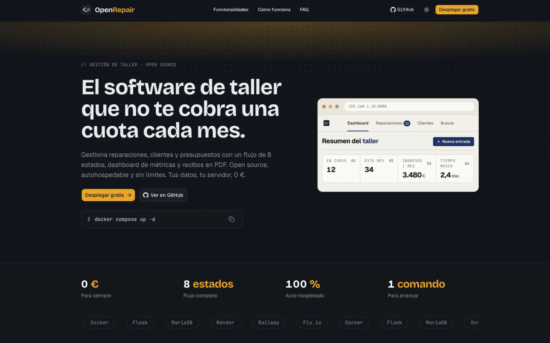 Captura de pantalla de la web de OpenRepair